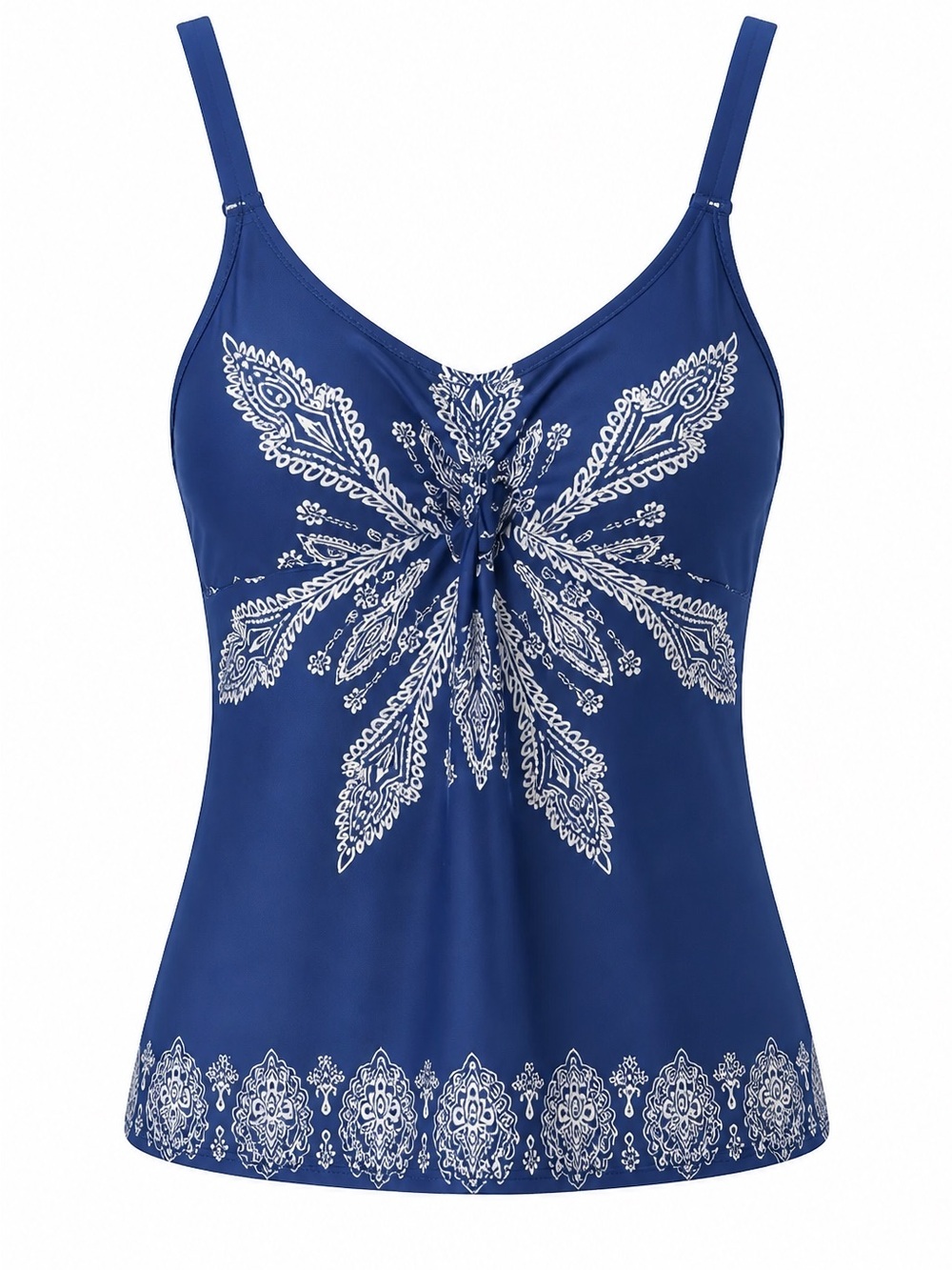 Women's Royal Blue Printed Tank Top with Knot Front and solid boy shorts bottom